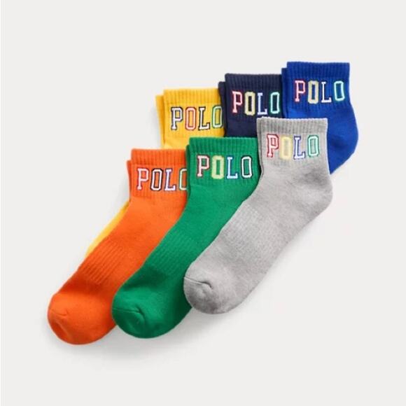 NEW Polo Ralph Lauren Mens Logo Crew 6-Pack Socks Ankle Cushioned - Picture 1 of 2